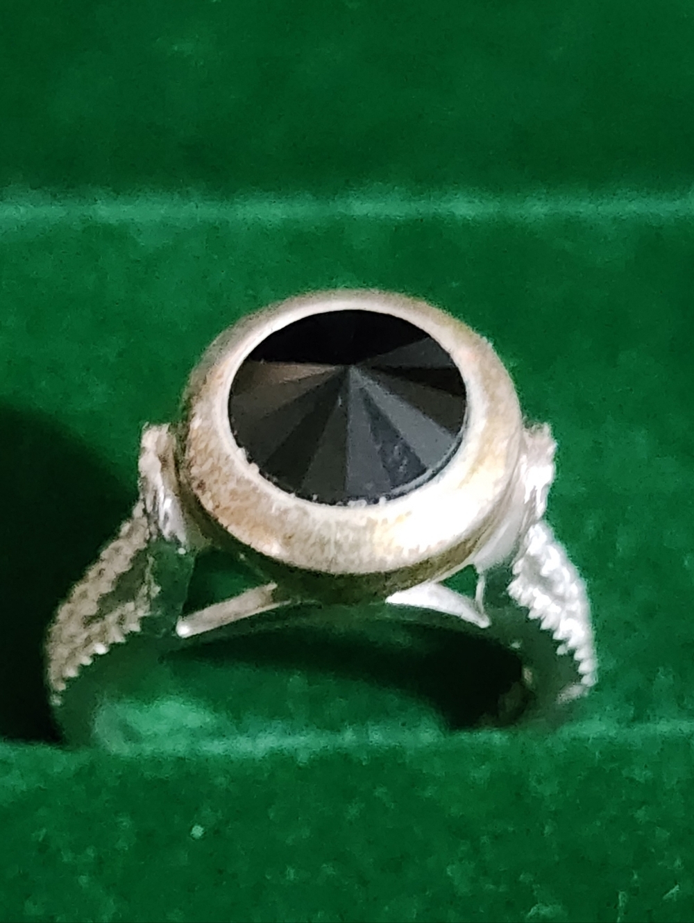 STERLING SILVER 925 Black Onyx Ring 80's Modernist Brutalist Statement Size 7